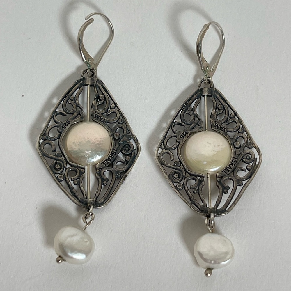 Vintage Yuval & Michael YAM Isreal 925 Silver Freshwater Pearl Earrings